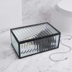 Органайзер для хранения «Ribbed», 1 секция, с крышкой, стеклянный, с зеркальным основанием, 17 ? 10,5 см, цвет прозрачный/чёрный