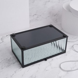 Органайзер для хранения «Ribbed», 1 секция, с крышкой, стеклянный, с зеркальным основанием, 17 ? 10,5 см, цвет прозрачный/чёрный