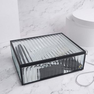 Органайзер для хранения «Ribbed», 1 секция, с крышкой, стеклянный, с зеркальным основанием, 20 ? 16 см, цвет прозрачный/чёрный