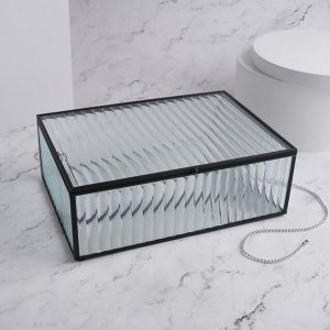 Органайзер для хранения «Ribbed», 1 секция, с крышкой, стеклянный, с зеркальным основанием, 25 ? 17,5 см, цвет прозрачный/чёрный