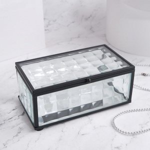 Органайзер для хранения «Square», 1 секция, с крышкой, стеклянный, с зеркальным основанием, 14,5 ? 8,5 см, цвет прозрачный/чёрный