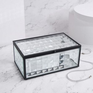Органайзер для хранения «Square», 1 секция, с крышкой, стеклянный, с зеркальным основанием, 17 ? 10,5 см, цвет прозрачный/чёрный