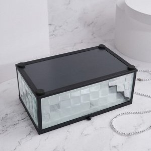 Органайзер для хранения «Square», 1 секция, с крышкой, стеклянный, с зеркальным основанием, 17 ? 10,5 см, цвет прозрачный/чёрный