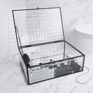 Органайзер для хранения «Square», 1 секция, с крышкой, стеклянный, с зеркальным основанием, 25 ? 17,5 см, цвет прозрачный/чёрный
