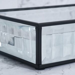 Органайзер для хранения «Square», 1 секция, стеклянный, с зеркальным основанием, 24 ? 14 см, цвет прозрачный/чёрный