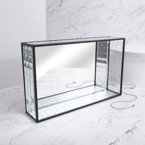Органайзер для хранения «Square», 1 секция, стеклянный, с зеркальным основанием, 29 ? 17,5 см, цвет прозрачный/чёрный