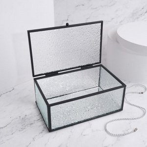 Органайзер для хранения «Wet Glass», 1 секция, с крышкой, стеклянный, с зеркальным основанием, 17 ? 10,5 см, цвет прозрачный/чёрный