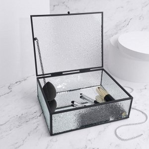 Органайзер для хранения «Wet Glass», 1 секция, с крышкой, стеклянный, с зеркальным основанием, 20 ? 16 см, цвет прозрачный/чёрный