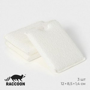 Набор губок скраберов из микроволокна для глубокой отчистки Raccoon, 3 шт, 12?8,5?1,4 см, цвет белый