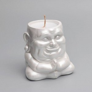 Свеча "Будда" в подсвечнике из гипса,8х8х8,5см, белый перламутр