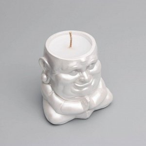 Свеча "Будда" в подсвечнике из гипса,8х8х8,5см, белый перламутр
