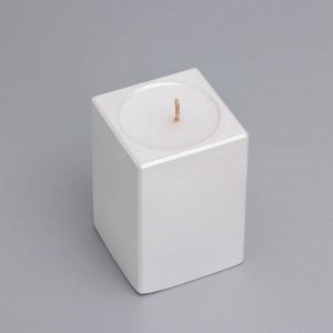 Свеча "Квадрат" в подсвечнике из гипса, 5х8см,белый перламутр