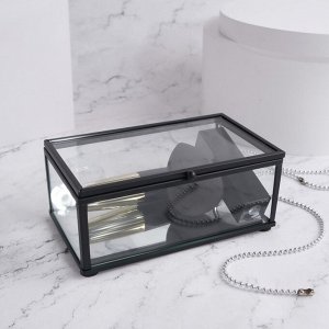 Органайзер для хранения, 1 секция, с крышкой, стеклянный, с зеркальным основанием, 14,5 ? 8,5 см, цвет прозрачный/чёрный