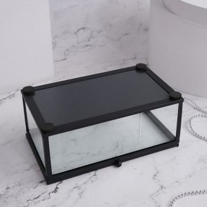 Органайзер для хранения, 1 секция, с крышкой, стеклянный, с зеркальным основанием, 14,5 ? 8,5 см, цвет прозрачный/чёрный