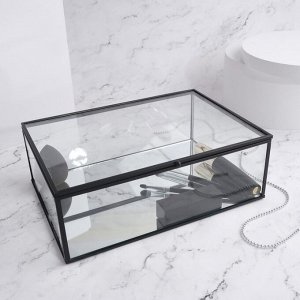 Органайзер для хранения, 1 секция, с крышкой, стеклянный, с зеркальным основанием, 25 ? 17,5 см, цвет прозрачный/чёрный