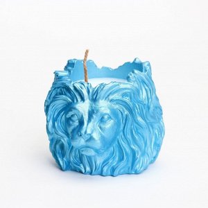 Свеча "Лев" в подсвечнике из гипса, 8,5х8х7см,голубой