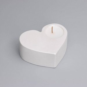 Свеча "Сердце большое. Мрамор" в подсвечнике из гипса,10,5х9х4,5см,белый перламутр