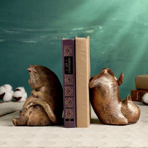 Держатель-подставка для книг "Два кота" набор, бронза, 15см