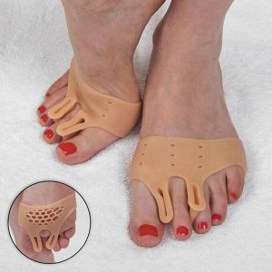 Корректоры-разделители для пальцев ног, на манжете, дышащие, 2 разделителя, силиконовые, 8 x 7 см, пара, цвет бежевый