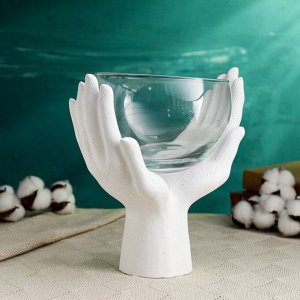 Подставка для мелочей "Руки со стеклом" белая, 22см