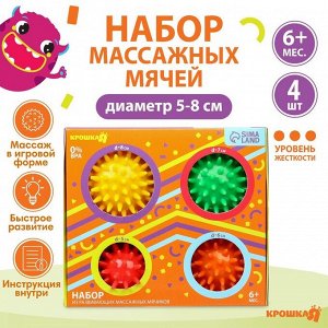 Мячи массажные развивающие Крошка Я «Ёжики», ?5, 6, 7, 8 см, от 6 мес., в наборе 4 шт.