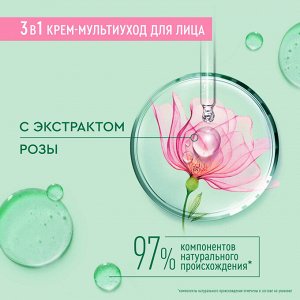 Чистая линия, Крем-мультиуход для лица 3 в 1, с экстрактами розы и витаминами С и Е, 100 мл