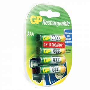 Батарейки аккумуляторные GP, AAA (HR03), Ni-Mh, 930 mAh, 4 шт. (ПРОМО 3+1), блистер