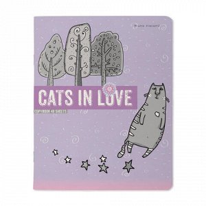 Тетрадь А5 48 л. BRUNO VISCONTI, скоба, клетка, матовая ламинация, "CATS IN LOVE" (5 видов), 7-48-1230