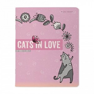 Тетрадь А5 48 л. BRUNO VISCONTI, скоба, клетка, матовая ламинация, "CATS IN LOVE" (5 видов), 7-48-1230