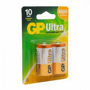 Батарейки GP Ultra, С (LR14, 14 А), алкалиновые, КОМПЛЕКТ 2 шт., блистер, 14AU-2CR2