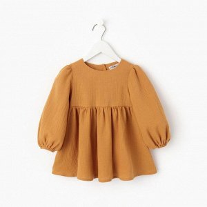 Платье детское с длинным рукавом KAFTAN «Муслин» 28 (86 -92 см), горчичное