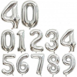 Фольгированный воздушный шар-цифра, цвет серебряный