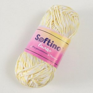 Пряжа для вязания спицами, крючком светящаяся 100% лавсан Softino «Сияй», меланж 50 г, 50 м, бело-светло-желтая