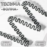 Тесьма декоративная «Волна», 10 мм, 10 ± 1 м, цвет серебряный/чёрный