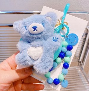 Плюшевый брелок-кошелек "Медвежонок", на цепочке из бусин, голубой