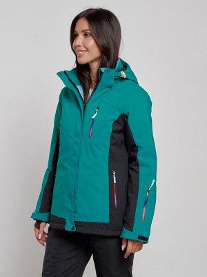 Горнолыжная куртка женская зимняя темно-зеленого цвета 3327TZ