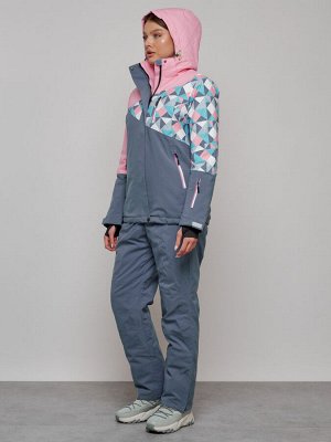 Горнолыжный костюм женский зимний розового цвета 02337R