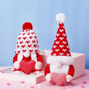 Гном интерьерный в красной шапочке с белыми сердечками