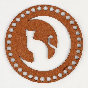 Донышко для вязания резное «Кошка на луне», круг 15 см, хдф 3 мм