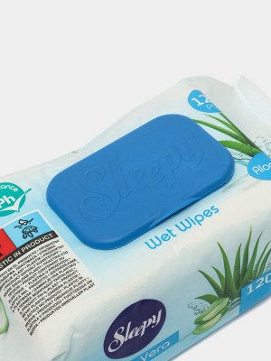 Влажные салфетки с клапаном Sleepy без спирта, алоэ вера, 120 шт