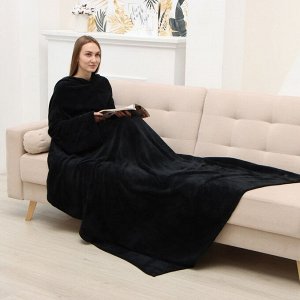 Плед с рукавами «Этель», чёрный, 150x200 см, корал-флис 220 г/м²