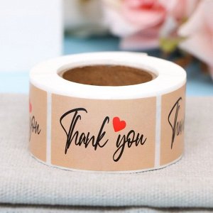 Наклейки  крафт в рулоне "Thank you",250 шт,2,5 х 3,8 см