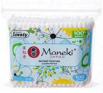 Палочки ватные гигиенические Maneki Lovely с голубым пластиковым стиком в zip-пакете 100шт/упак