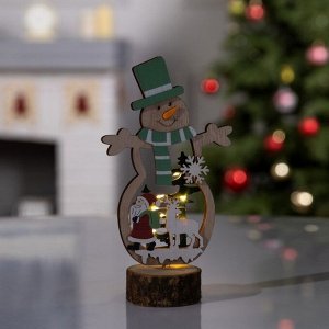 Светодиодная фигура «Снеговик» 12 x 18 x 6 см, дерево, батарейки CR2032х1, свечение тёплое белое