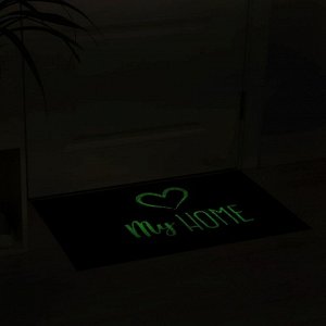 Коврик влаговпитывающий придверный светящийся в темноте Доляна «Мой дом», 50x80 см, цвет чёрный