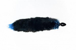 Анальная пробка черного цвета с голубым лисьим хвостом, 3,2 см.