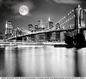 Фотообои Черно-белая инсталляция с полной луной над Бруклинским мостом