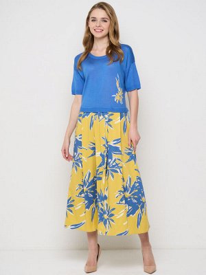 Платье NewVay 5231-2515 небесный синий/белый/спелая дыня/жёлто-лаймовый цветы