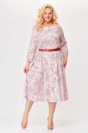 Платье Swallow 674.1 розовый в принт «бежевый сад»