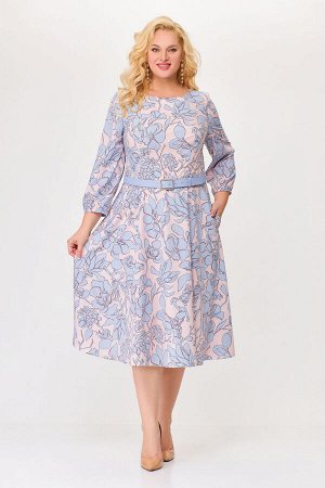Платье Swallow 674 розовый в принт «голубой сад»